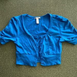 Bright Blue Cropped Cardigan with capped Sleeves